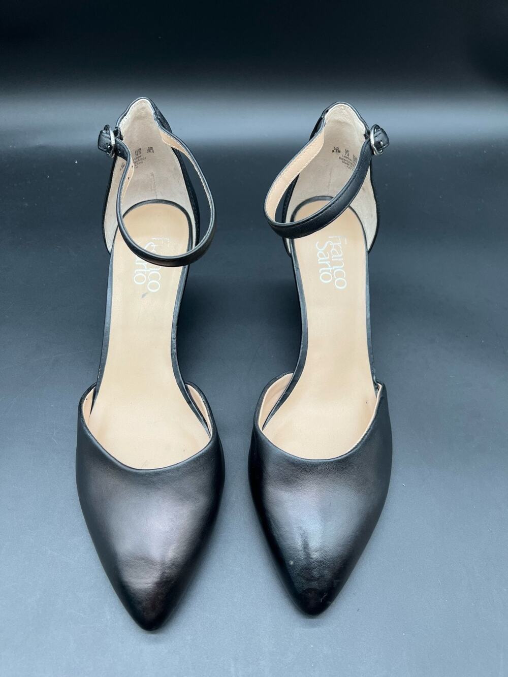 Franco Sarto Womens Black Leather Wedge Dress Pumps~Buckle ankle Size 9.5M #97
